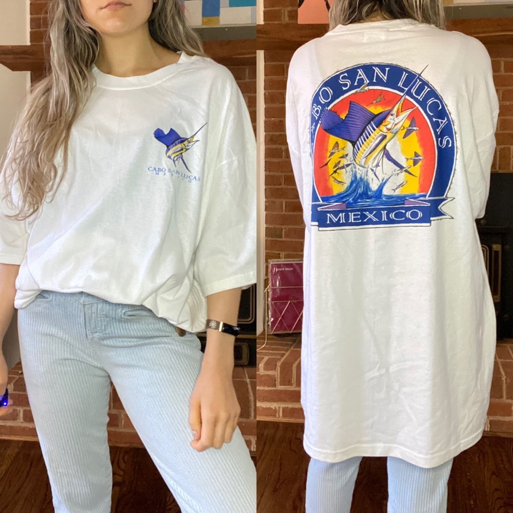 Vintage 90s Cabo San Lucas Mexico Oversized Swordfish Sunset Unisex Trav…